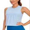 CRZ YOGA Pima Cotton High Neck Cropped Tank Tops for Women Soft Crop Workout Athletic Yoga Basic Sleeveless Shirts Blue Linen X-Large view 1
