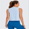 CRZ YOGA Pima Cotton High Neck Cropped Tank Tops for Women Soft Crop Workout Athletic Yoga Basic Sleeveless Shirts Blue Linen X-Large view 2