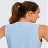 CRZ YOGA Pima Cotton High Neck Cropped Tank Tops for Women Soft Crop Workout Athletic Yoga Basic Sleeveless Shirts Blue Linen X-Large view 3