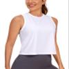 CRZ YOGA Pima Cotton High Neck Cropped Tank Tops for Women Soft Crop Workout Athletic Yoga Basic Sleeveless Shirts White Large view 1
