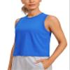 CRZ YOGA Pima Cotton High Neck Cropped Tank Tops for Women Soft Crop Workout Athletic Yoga Basic Sleeveless Shirts Strong Blue Small view 1