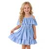 AGQT Little Girls Chiffon Dress Summer Beachwear Sundress Off Shoulder Princess Suspender Ruffle Tunic Dress Blue Size 5-6T view 1