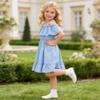 AGQT Little Girls Chiffon Dress Summer Beachwear Sundress Off Shoulder Princess Suspender Ruffle Tunic Dress Blue Size 5-6T view 4