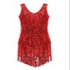 Nikiikoo Women's Sparkly Sequins Tassels Fringe Sleeveless Leotard Dress Latin Tango Samba Dance Wear Red Medium view 4