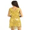 Nikiikoo Women's Sparkly Sequins Tassels Fringe Sleeveless Leotard Dress Latin Tango Samba Dance Wear Gold Medium view 2
