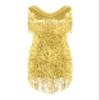 Nikiikoo Women's Sparkly Sequins Tassels Fringe Sleeveless Leotard Dress Latin Tango Samba Dance Wear Gold Medium view 4