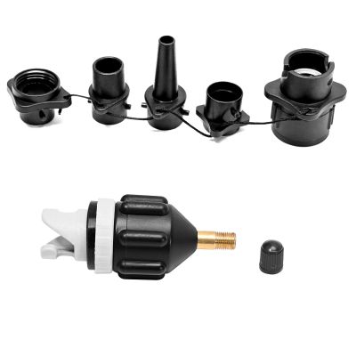 Vkinman SUP Pump Adaptor Inflatable Boat Air Pump Air Valve Adapter Kit Paddleboard Air Nozzle Multifunctional Conversion Head Air Adapter with 4 Air Valve Nozzles (Black)