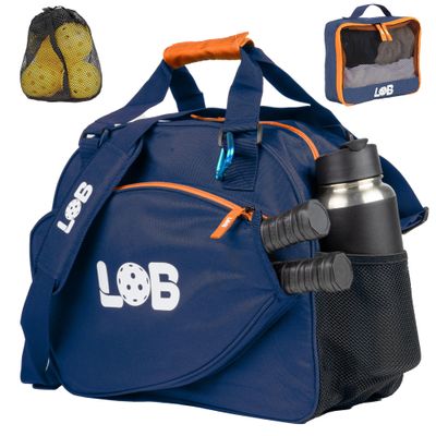 LOB Pickleball Bags for women men Tote Carry Bag with Bottle Holders, Fits 2 Paddles, 2pc Accessories (Pouch, Mesh Ball Bag), Durable Lightweight, BLUE and ORANGE