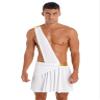 YOOJOO Men's Halloween Costume Greek Mr. Toga One Shoulder Strap Suspender Ruffle Skirt Party Fancy Dress White X-Large view 1