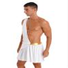 YOOJOO Men's Halloween Costume Greek Mr. Toga One Shoulder Strap Suspender Ruffle Skirt Party Fancy Dress White X-Large view 2