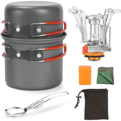 XIXIDIAN Camping Cooking Set, Portable Camping Cookware Mess Kit Pots and Pans Set Camping Picnic Hiking Utensils (Color : Orange)