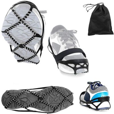 Ice Cleats,Highly Elastic Traction Cleats Grippers with Tape Straps and Storage Bag,Anti Slip Walk Traction Cleats for Hiking Walking on Snow and Ice (L:Women10-15/Men9-13/foot length255-297mm)