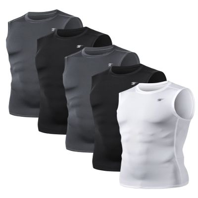 TELALEO 5 Pack Men's Athletic Compression Shirts Sleeveless Workout Tank Top Sports Base Layer Running Basketball XL