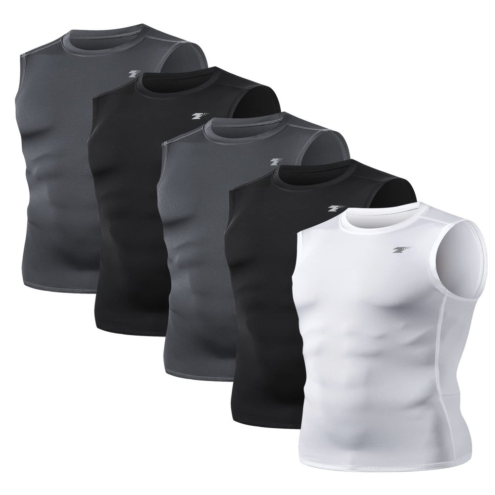 TELALEO 5 Pack Men's Athletic Compression Shirts Sleeveless Workout Tank Top Sports Base Layer Running Basketball XL
