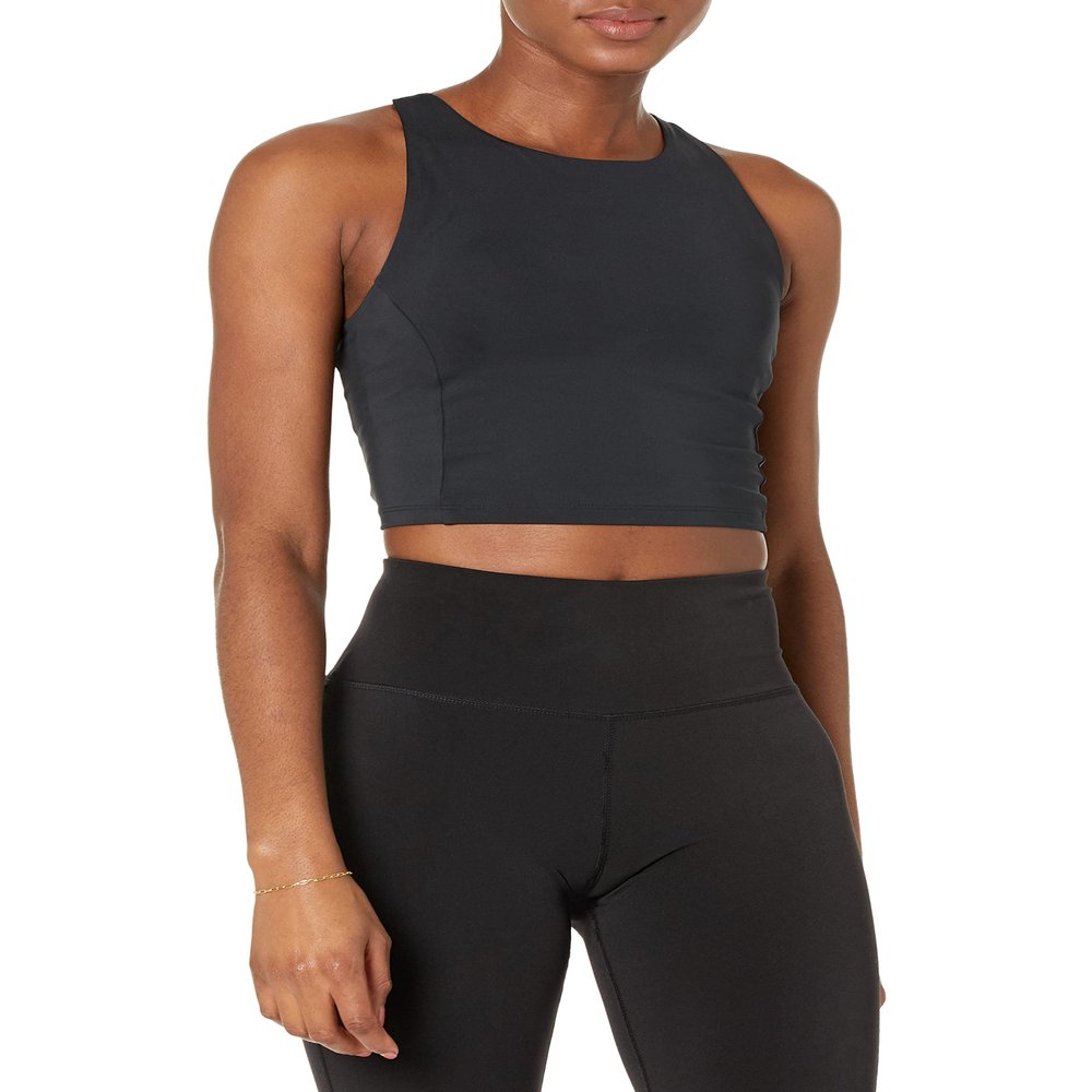 Amazon Essentials Women's Active Sculpt High Neck Racer Back Sports Bra Tank, Black, X-Large