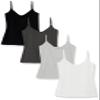 Amazon Essentials Women's Slim-Fit Knit V-Neck Layering Cami (Available in Plus Size), Pack of 4, Black/Charcoal Heather/Light Grey Heather/White, X-Large view 1