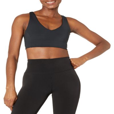 Amazon Essentials Women's Active Sculpt V-Neck Medium Support Sports Bra, Black, Large