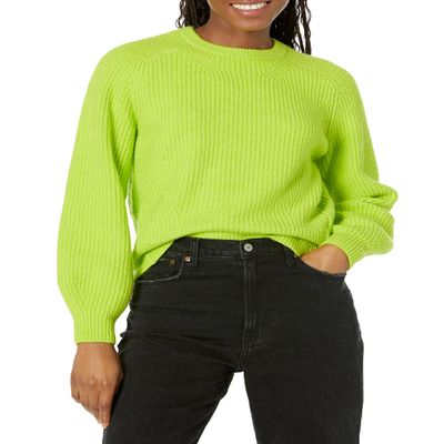 Amazon Essentials Ribbed Long Sleeve Sweaters for Women, Crewneck, Lime Green, Small