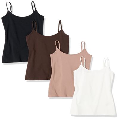 Amazon Essentials Women's Slim-Fit Camisole, Pack of 4, Black/Dark Taupe/Espresso/White, X-Large