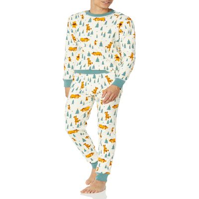 Amazon Essentials Disney | Marvel | Star Wars Men's Snug-Fit Pajama Sleep Sets, Pooh Holiday Forest - Mens Snug Fit, Large