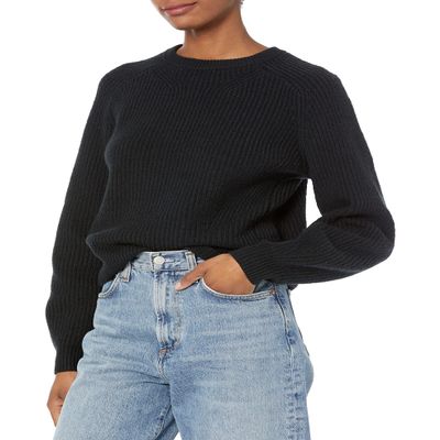 Amazon Essentials Ribbed Long Sleeve Sweaters for Women, Crewneck, Black, Large