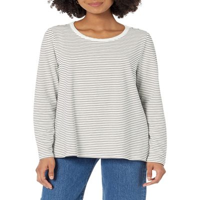 Amazon Essentials Women's Nursing T-Shirt for Breastfeeding, Maternity Clothes, Black White Thin Stripe, X-Small