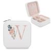 AXKEUDO Custom Jewelry Box Personalized Travel Leather Small Jewelry Organizer Ring Case for Bridesmaid Proposal Wedding Gifts Letter W view 2