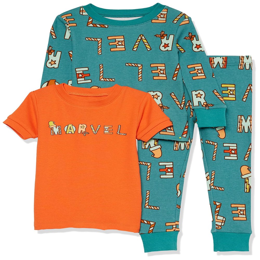 Amazon Essentials Marvel Boys' Snug-Fit Pajama Sleep Sets, 3-piece, Festive Marvel, 5