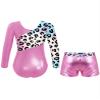 Daenrui Kids Girls Long Sleeve Gymnastics Leotards with Shorts Biketard 2 Pieces Ballet Dance Outfits Tracksuit Pink 14 Years view 2