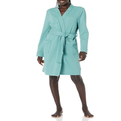 Amazon Essentials Women's Lightweight Waffle Mid-Length Robe, Teal Blue, X-Large