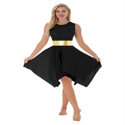 Aislor Women's Asymmetrical Liturgical Praise Dance Dress Tunic Sleeveless Color Block Lyrical Dance Costume Black X-Large