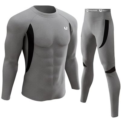 UNIQUEBELLA Men's Thermal Underwear Sets Top & Long Johns Fleece Sweat Quick Drying Thermo Base Layer Grey