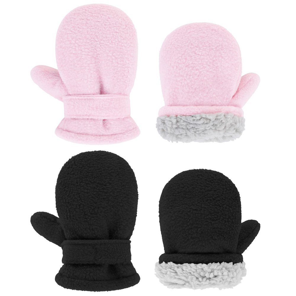Zando Toddler Gloves Kids Winter Gloves Kids Mittens Fleece Lined Gloves Baby Mittens Soft Warm Gloves Ski Gloves for Baby Girl Baby Boy Mittens Black & Pink 12-24 Months
