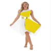 Aislor Women's Asymmetrical Liturgical Praise Dance Dress Tunic Sleeveless Color Block Lyrical Dance Costume Yellow&White X-Large