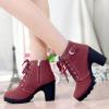 Boots for Women - Vintage Round Toe Casual Ankle Boots, High Heels Dressy Shoes Fall Weather Winter Booties Red view 2
