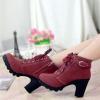 Boots for Women - Vintage Round Toe Casual Ankle Boots, High Heels Dressy Shoes Fall Weather Winter Booties Red view 3