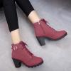 Boots for Women - Vintage Round Toe Casual Ankle Boots, High Heels Dressy Shoes Fall Weather Winter Booties Red view 4