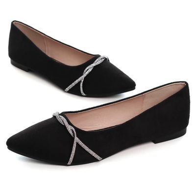 Hee grand Women's Rhinestone Pointed Toe Flats Elegant Crystal Dress Shoes for Wedding,Black 7.5