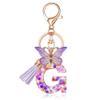 JINGUAZI Initial letter Keychains for Women Tassel Butterfly Pink Cute Car Keychain for Wallet Purses Backpack (Purple G) view 1