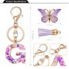 JINGUAZI Initial letter Keychains for Women Tassel Butterfly Pink Cute Car Keychain for Wallet Purses Backpack (Purple G) view 3