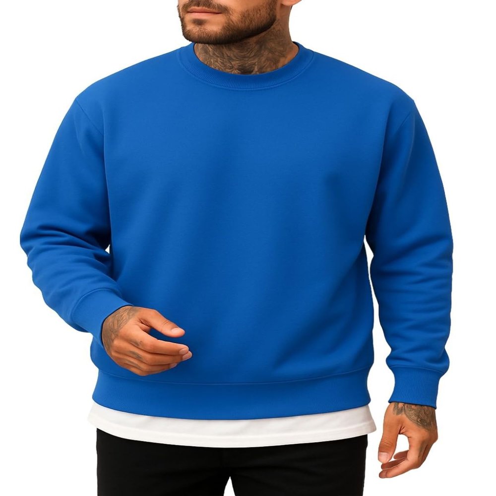 JustBlanks Sweatshirts for Men Fleece Mens Sweatshirt Cotton Blend Mens Crewneck Sweatshirt Regular-Fit Pullover Sweatshirt - Royal - L