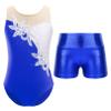 Linjinx Kids Girls Sequin Gymnastics Leotards One Piece Ballet Dance Bodysuit Biketards with Metallic Dance Short Sets Royal Blue 8 Years view 1