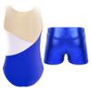 Linjinx Kids Girls Sequin Gymnastics Leotards One Piece Ballet Dance Bodysuit Biketards with Metallic Dance Short Sets Royal Blue 8 Years view 2