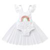 Baby Girl Clothes, Newborn Toddler 1st Birthday Outfit Boho Ruffle Sleeveless Lace Tulle Romper Princess Tutu Dress Backless Infant Bodysuit First Birthday Photoshoot Clothes White - Rainbow 12-18 Months view 1