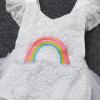 Baby Girl Clothes, Newborn Toddler 1st Birthday Outfit Boho Ruffle Sleeveless Lace Tulle Romper Princess Tutu Dress Backless Infant Bodysuit First Birthday Photoshoot Clothes White - Rainbow 12-18 Months view 3