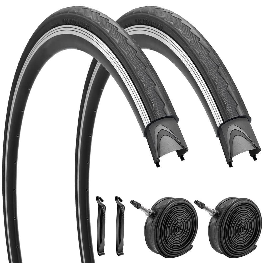 2 Pack 700x28C Road Bike Tires 60 TPI with Inner Tubes and Levers Presta Valve Folding Replacement Tires