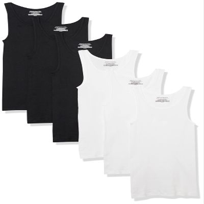 Amazon Essentials Men's Slim Fit Breathable Cotton Tank Undershirts, Pack of 6, Black/White, X-Small