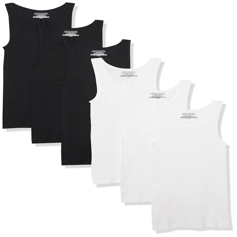 Amazon Essentials Men's Slim Fit Breathable Cotton Tank Undershirts, Pack of 6, Black/White, X-Small