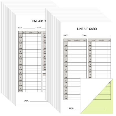 Geyee 50/100/200 Baseball Softball Lineup Cards 4.52 x 7.86 Inch Lineup Sheet Games with Player Roster Baseball Scorebook Coaching Accessories for Coaches Umpires, 4 Part Carbonless Copies(100 Sets)