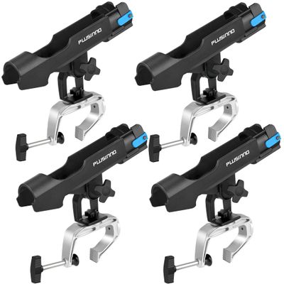 PLUSINNO Fishing Boat Rods Holder Large Clamp Opening 360 Degree Adjustable Fishing Rod Racks Folding Holder (4 Pack)